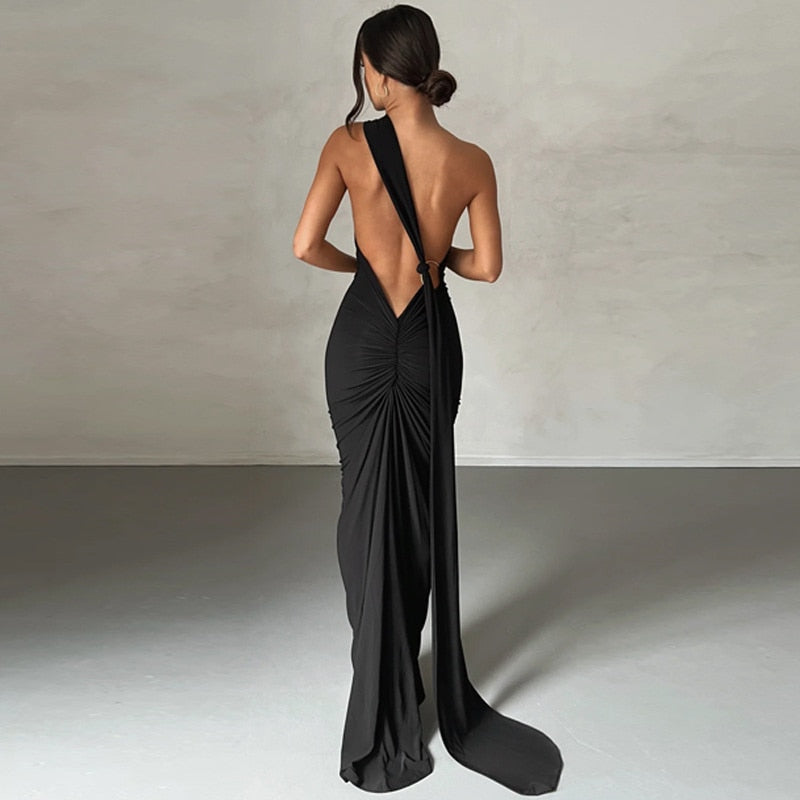 Sonata Oblique Shoulder Maxi Dress